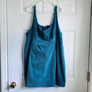 White Fable Corduroy Teal Jumper Mini Dress Long Top Adjustable Straps